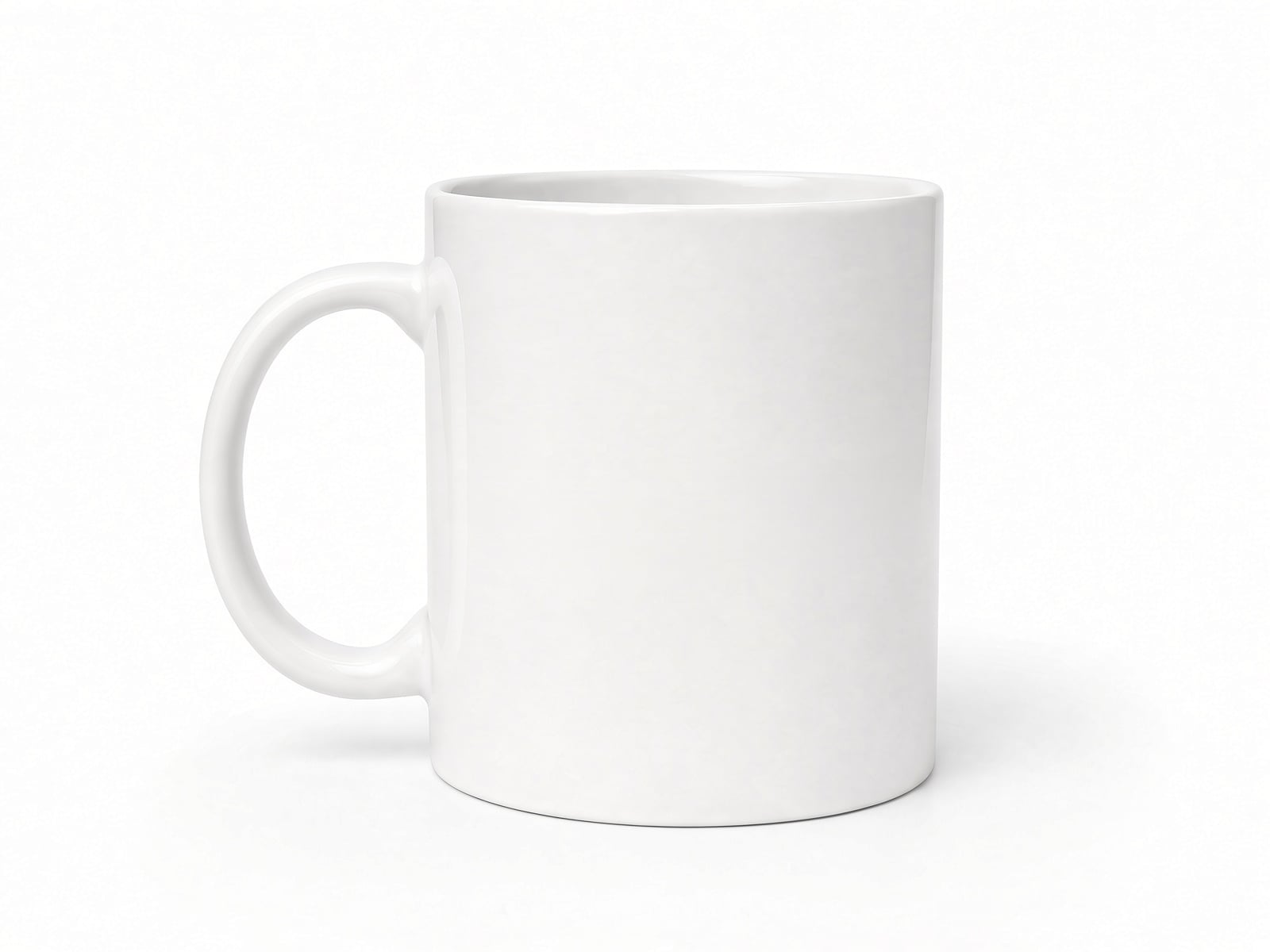 Blank white glazed ceramic mug with handle, the base for your own design